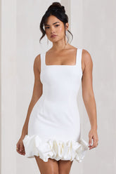 White Strappy Mini Dress With Ruffle Trim